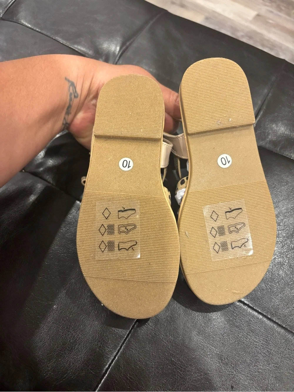 Mix No. 6 Girls' Tan Braided Sandals with Gold Glitter & Leopard Print